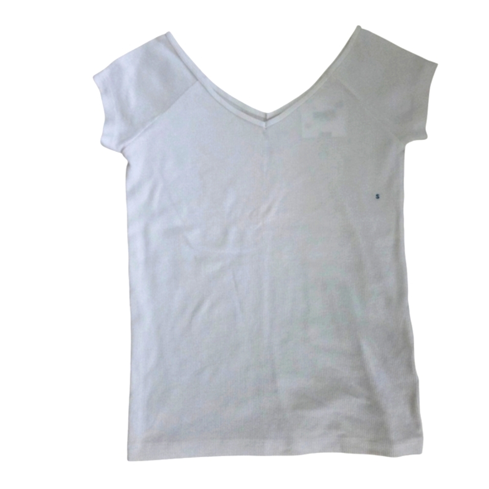 American Eagle Woman's White V-Neck Short Sleeve Top